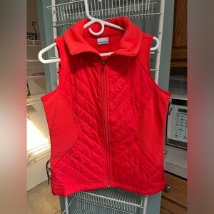 Columbia Vest Womens S Orange Zip Up Quilted Fleece Panels Funnel Neck Pockets